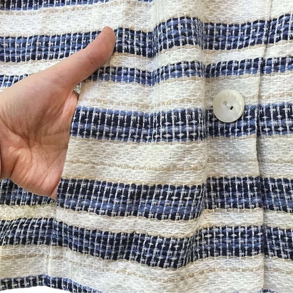 Appleseeds Tweed Knit Striped Buttoned Jacket Ivory White Navy Blue Size 14 - Picture 4 of 6